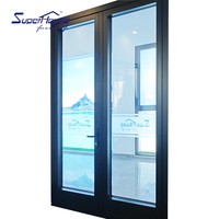 Porte d'entrée commerciale en aluminium noir à double battant avec verre trempé, serrure à levier et charnières robustes