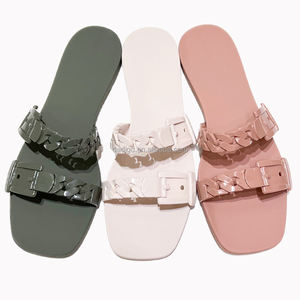 Sandalias de Mujer Personalizadas con MOQ Bajo, Sandalias de Gel con Doble Hebilla y Cadenas, Fabricante de Pantuflas de Plástico para Mujer - Product Image 1