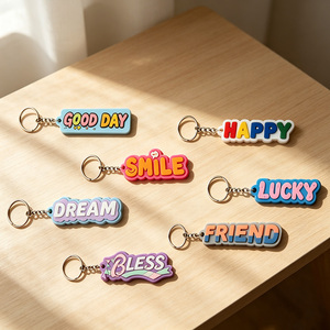 Porte-clés personnalisables en PVC, couleur macaron, pendentifs en caoutchouc souple, texte inspirant, cadeaux créatifs pour souvenirs, vente en gros - Product Image 5