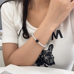 Pulsera Circular de Plata de Ley S925 con Ágata Negra para Mujer, Joyería de Moda - Product Image 1