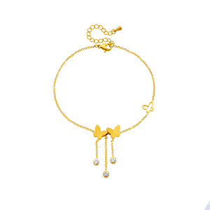 Cheville élégante en acier inoxydable plaqué or avec pendentif papillon givré et creux, ornée de cristaux et de pompons, style minimaliste - Product Image 6
