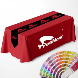 FEAMONT Custom Logo Printed 8ft Fitted Tablecloth Fabric Display Cover For Outdoor Banquet Wedding Branded Advertising Parties