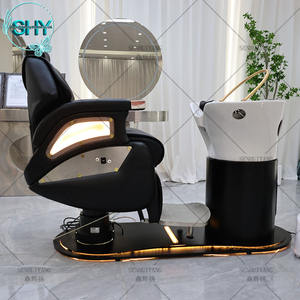 Tazón de champú para peluquería japonés moderno negro, silla de lavado, lavado de cabeza, cama de champú para terapia de agua de Spa con <span class=keywords><strong>Base</strong></span> de luz Led - Product Image 3