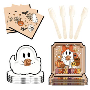 DAMAI Ghostly Couple Brown Theme Paper Plates Cups and Napkins for Halloween Supply - Product Image 5
