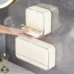 Omega Wall Mounted <b>Soap</b> Dish With Lid Plastic Rectangular Drainage Bathroom Storage - Product Image 1