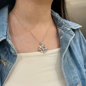 Dylam <b>Top</b> End Rhodium Plated Flower Shape CZ Pendant Necklaces for Women Setting with Clear Pink 5A Cubic Zirconia - Product Image 2
