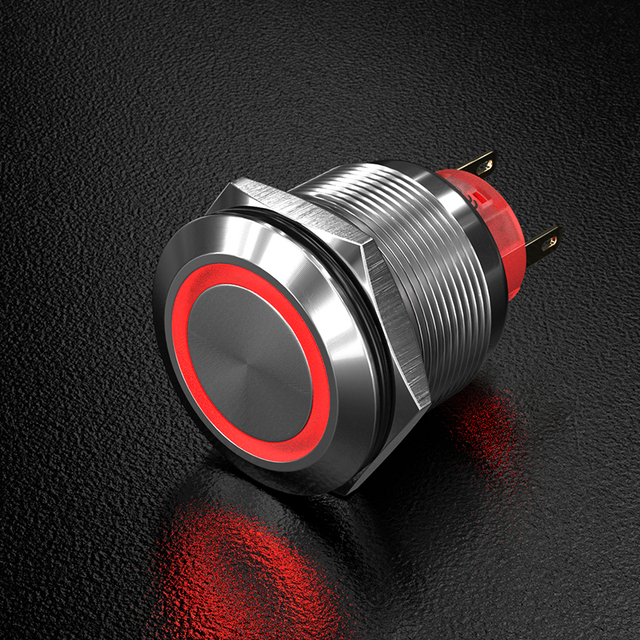HBAN Stainless Steel 22mm Ring Illuminated Push Button Switch Panel Mount Flat Head LED IP67 SPDT Latching/Momentary 12V