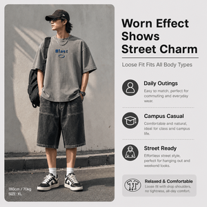 275G Heavyweight Cotton T-Shirt Men 3D Towel Embroidery Vintage Acid Wash Oversized Streetwear Short Sleeve Tee Custom OEM - Product Image 4