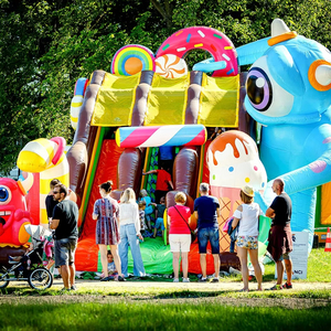 Thương mại đẹp đầy màu sắc Inflatable quái vật khô trượt một câu chuyện cổ tích khóa học trở ngại sân chơi lâu đài bouncy - Product Image 1