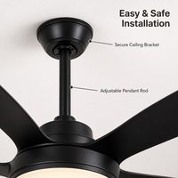 Ventilateur de plafond électrique à 5 pales de 46 pouces avec lumière de 60W, utilisation domestique, installation facile et sûre