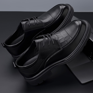 Spring Premium Men's Shoes <b>Top</b>-Grain Leather Business Loafers Commuter Shoes Genuine Leather Thick-Soled Casual Lace-Up Loafers - Product Image 4