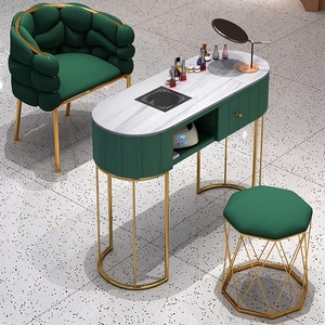 Mesa de Manicura Moderna de <span class=keywords><strong>Hierro</strong></span>, Set de Mesa y Silla para Salón de Uñas, Mesas de Maquillaje de Lujo Ligero, Individuales y Dobles <span class=keywords><strong>con</strong></span> Aspiradora - Product Image 1