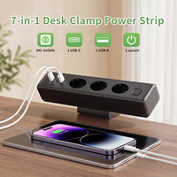 Power Bar Meja Aluminium Alloy Model Jepit 2 USB-C 18W Max Pengisian Cepat Smart Charging Multi Outlet Proteksi Pengisian Berlebih