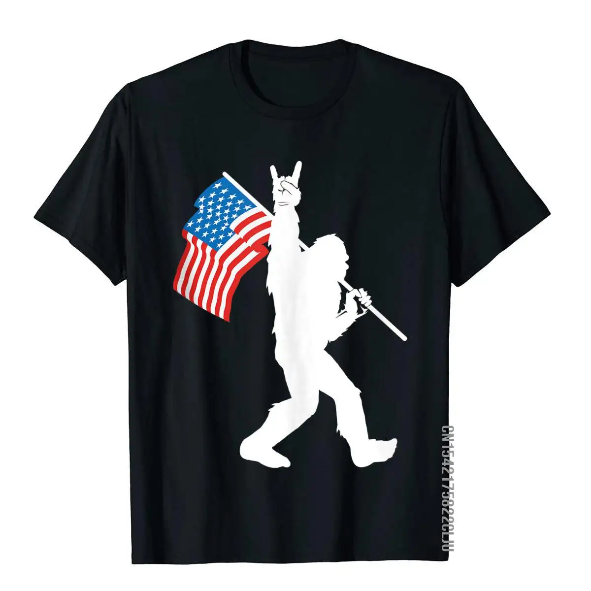 Funny Bigfoot Rock And Roll USA Flag For Sasquatch Believers Fitness Tops Shirt For Men Cotton Top T-Shirts High Quality