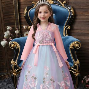 Spring Hanfu Girls Tang Dynasty Embroidered Ancient Costume Red Pink Chiffon A-Line Ruqun Children's Qipao Ethnic Dress 1861 - Product Image 4