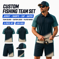 Conjunto de Uniforme de Pesca Personalizado de 4 Piezas, Camiseta Polo de Manga Corta de Secado Rápido, Pantalones Cortos, Gorra, Bragas para el Cuello, Sublimación OEM, MOQ Bajo