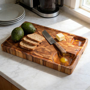 Grande planche à découper en bois de teck Planche de charcuterie pour la cuisine Bloc de boucher épais avec rainure à jus et <span class=keywords><strong>coin</strong></span> - Product Image 1
