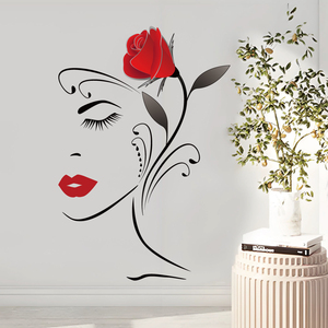 Decoración de Habitación para Niñas, Adhesivos de Pared 3D con Diseño de Labios Rojos y Flores para Salón de Belleza - Product Image 1