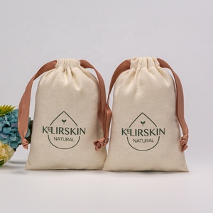 Sacs en coton lin avec logo personnalisé pochette imprimée sacs à cordon cadeau mini pochette à cordon en coton - Product Image 4