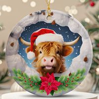 Ornement en verre céramique fait main, populaire, écologique, de haute qualité, en forme de vache des Highlands, pour sapin de Noël, cadeaux décoratifs pour