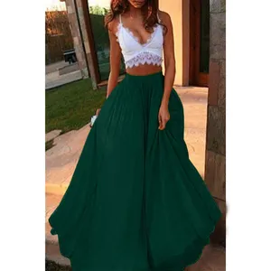 2019 Spring Summer New Chiffon Elastic Waist Solid Color Slim Double Layer Large Swing Skirt