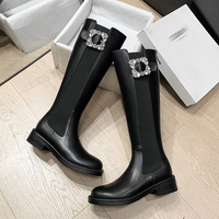 Bottes d'équitation d'hiver à hauteur du genou avec fermeture éclair et boucle décorative en strass