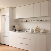 Buffet avec panneau en verre, cadre en bois peint, panneau écologique pour la décoration de cuisine et d'appartement