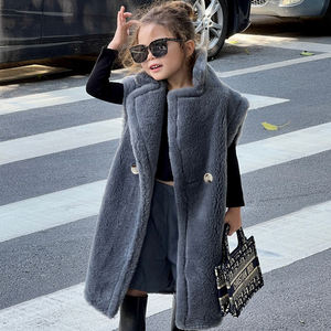 Cute Child Long Colorful Real Sheep Shearling <strong>Gilet</strong> Teddy Coat Winter Wholesale Fashion Kids Teddy Bear Vest - Product Image 1