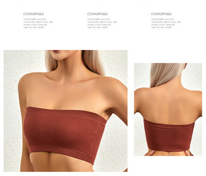 Completo reggiseno e slip da donna, speciale per seno piccolo, con scollatura a una linea, schiena scoperta, senza spalline, senza cuciture, senza ferretto, a coppa intera, sottile - Product Image 5