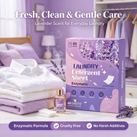 Feuilles de lessive enzymatiques jetables parfum lavande, 40 feuilles pour 80 lavages, sans désordre, bandes de détergent concentré pour le lavage des vêtements