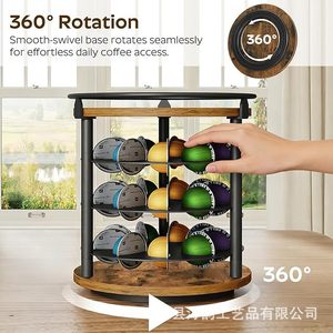 New wooden <b>rotating</b> <b>spice</b> <b>rack</b>, coffee capsule storage <b>rack</b>, jewelry display <b>rack</b>, iron and wood combination storage <b>rack</b> - Product Image 2