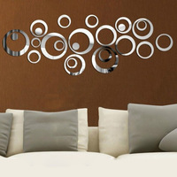 24-piece 3D Ring Acrylic Mirror Self-adhesive Wall Stickers for Living Room/Bedroom TV Background and Outdoor Use Home Decor