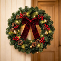 Nœud pré-noué en velours E Magic Christmas avec attache torsadée 38 mm – Ruban en gros pour couronnes, décorations de porte et fenêtre, emballage cadeau