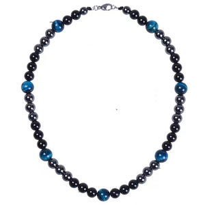Dreifach schutz Schmuck Naturstein Perlen Herren Heil kristall Schwarz Obsidian Tiger Auge Hämatit Perlenkette für Männer - Product Image 2