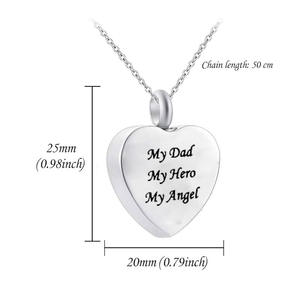 Bijoux de crémation en forme de cœur en acier inoxydable <span class=keywords><strong>mon</strong></span> <span class=keywords><strong>père</strong></span> <span class=keywords><strong>mon</strong></span> <span class=keywords><strong>héros</strong></span> <span class=keywords><strong>mon</strong></span> ange collier d'urne commémorative fête de mariage classique - Product Image 2