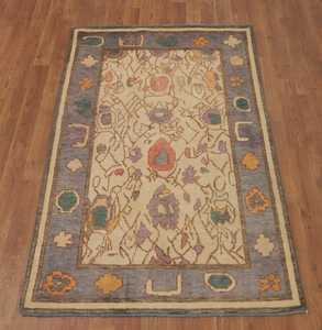 Alfombra de lana hecha a mano geométrica Beige Oushak tinte vegetal acento 6x9 pies alfombra turca para ejercicio en casa oración adolescentes - Product Image 4