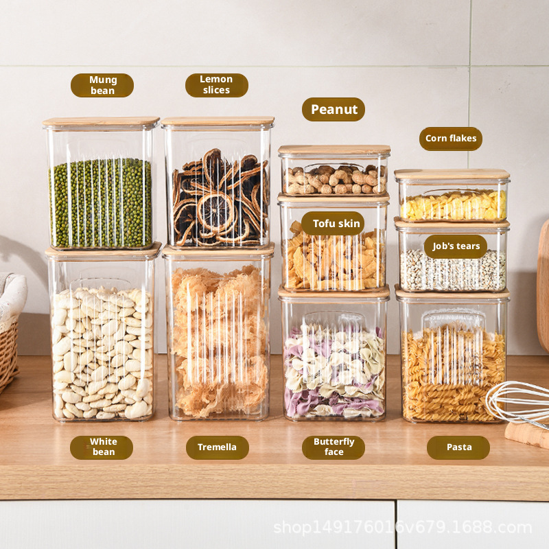 Transparent Acrylic Canister Large Containers Stackable Plastic Boxes Dry Cereal Food Airtight Storage Jar With Bamboo Lid