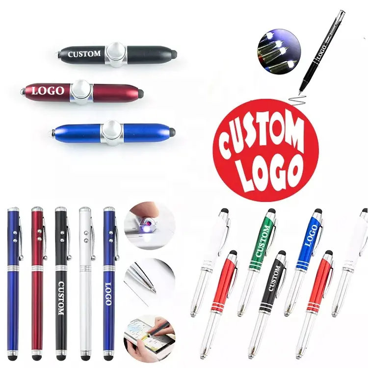 Penna multifunzione con penna a sfera a inchiostro personalizzata in gomma con penna in metallo leggero a Led regalo promozionale