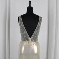 Robe longue de soirée sirène, col en V, brillante et perlée, sans manches, personnalisée, robe de bal, nouvelle collection