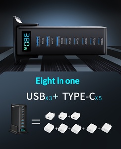 Cargador Rápido GaN de Escritorio de 380W, Estación de Carga USB C de 8 Puertos con Pantalla Digital AI, Enchufe EU, UK, US para MacBook Pro, Laptop, <span class=keywords><strong>iPhone</strong></span> - Product Image 6