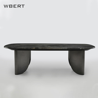 WBERT Table basse nordique en bois massif avec thé en marbre Design extraterrestre créatif Lumière italienne Luxe Style moderne Maison Réunion Ciment