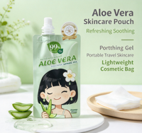 Gel Apaisant à l'Aloe Vera en Sachet Souple 50ml – Format Voyage Portable pour Soins de la Peau – Sachet Doypack en Plastique Composite à Pression Souple – Impression Personnalisée