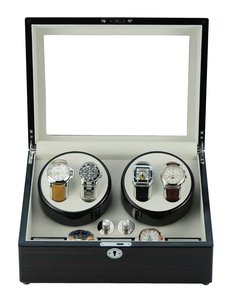 En stock : <span class=keywords><strong>Remontoir</strong></span> de <span class=keywords><strong>montres</strong></span> automatique de luxe 4 postes avec rangement pour 5 <span class=keywords><strong>montres</strong></span> en bois - Product Image 5
