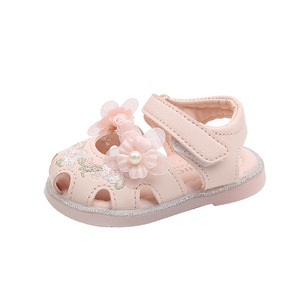 Sandalias de suela blanda para niña de 1-<span class=keywords><strong>2</strong></span> años, zapatos de verano para bebé, zapatos de princesa con flores grandes - Product Image 5