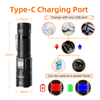 Lampe torche tactique LED 2000 lumens en alliage d'aluminium, étanche, rechargeable par USB, powerbank, clip ceinture EDC, zoom, faisceau 300M