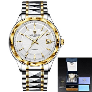 Lige Design Men's Automatic Mechanical <b>Watch</b> Stainless Steel <b>Case</b> Tungsten Steel Band 50 Bar Water Resistant Business Luxury - Product Image 5