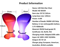 Chaise de bar LED 102 cm rechargeable 16 couleurs pour bar lounge, vente en gros avec coussin de siège et batterie intégrée, boîte de nuit