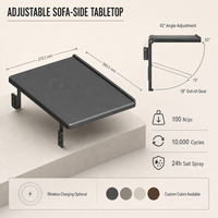 Table d'appoint de canapé réglable en plastique pour tablette et livre, avec chargeur sans fil, pour salon et bureau à domicile