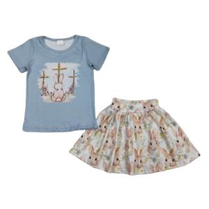 Ensemble 2 pièces décontracté pour petites filles, T-shirt imprimé lapin de Pâques et jupe-short respirante, nouvelles créations pour enfants - Product Image 1