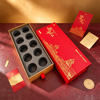 Boîte cadeau à thé personnalisée, boîte d'emballage en papier rouge et or avec estampage à chaud et insert en mousse EVA pour boîte à thé